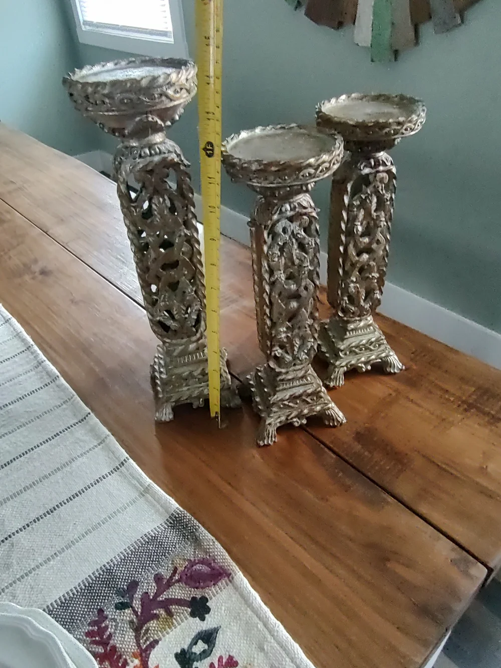 Ornate Gold Color Pedestal Candle Holders - Set of 3